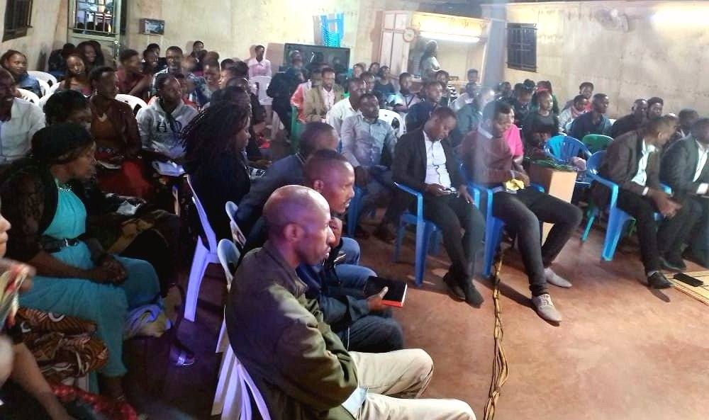 The congregation gathered for a Sunday service